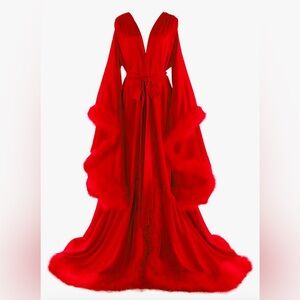 Red Silk Feathered Nightgown